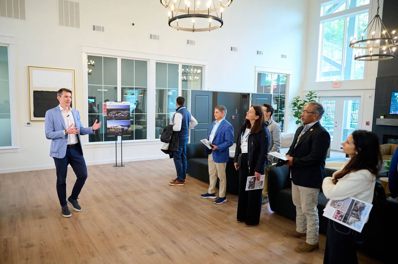 Presentation to tour guests inside the clubhouse