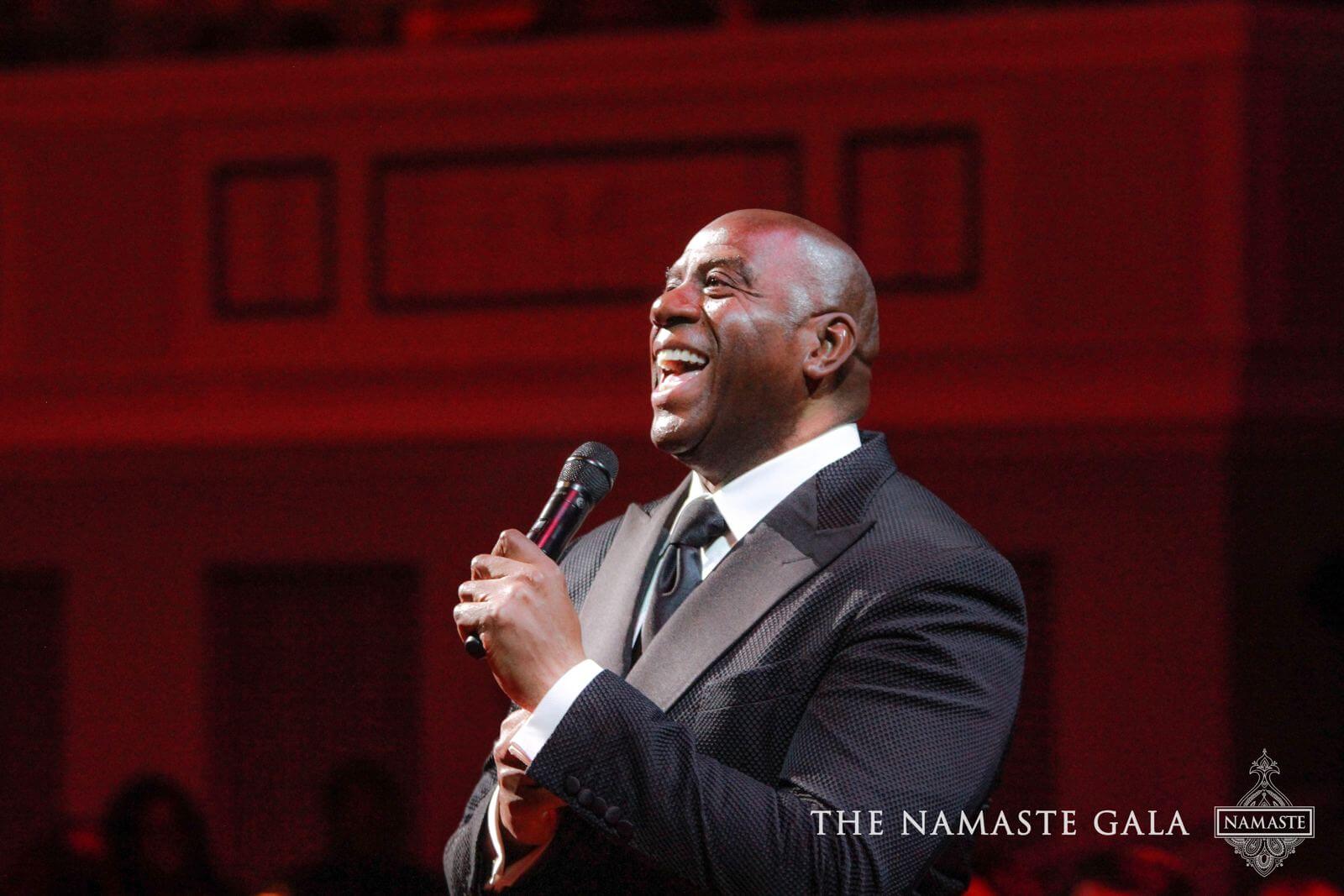 Magic Johnson delivering the keynote address at The Namaste Gala